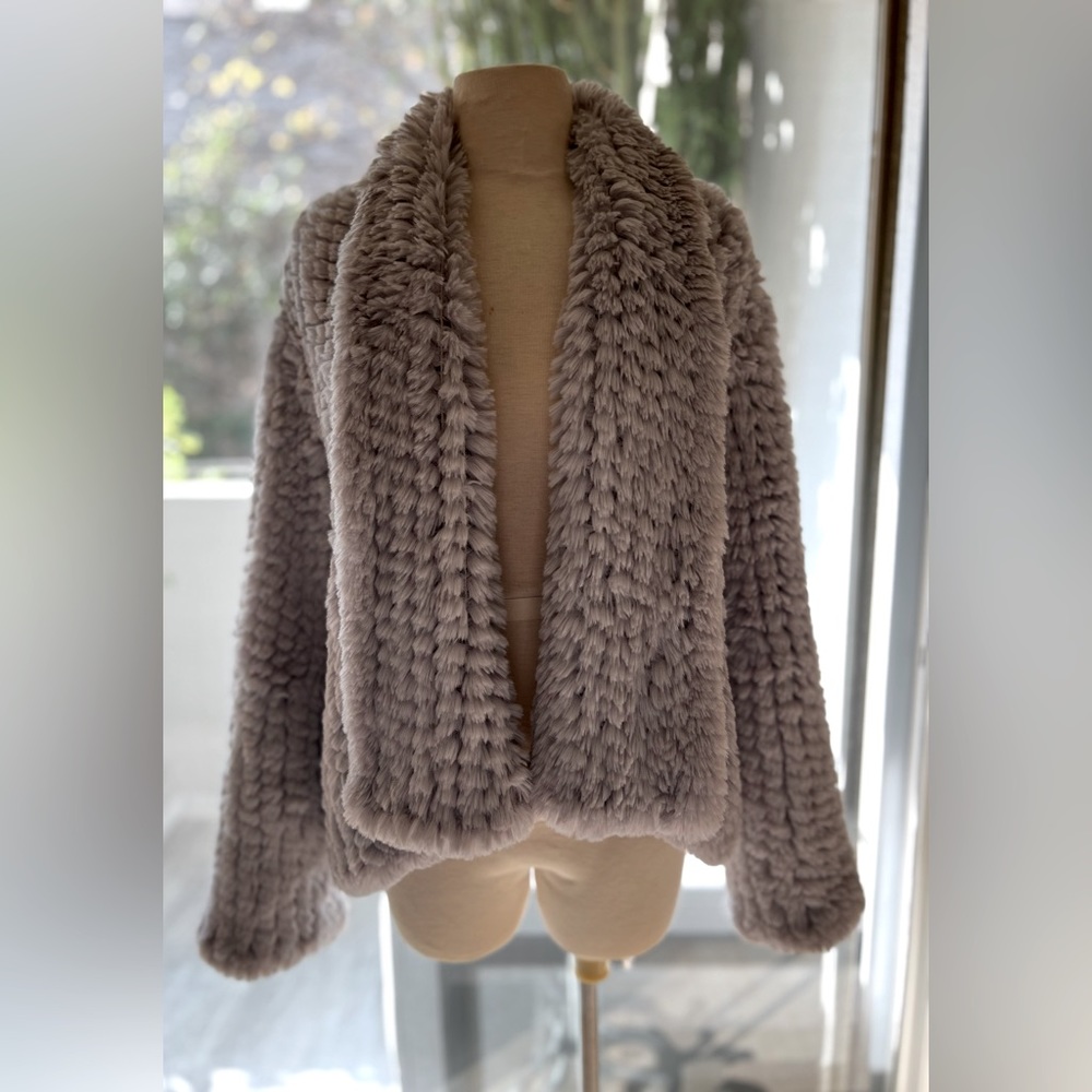 Faux fur.  coat. color gray. size large. brand Bagatelle.
